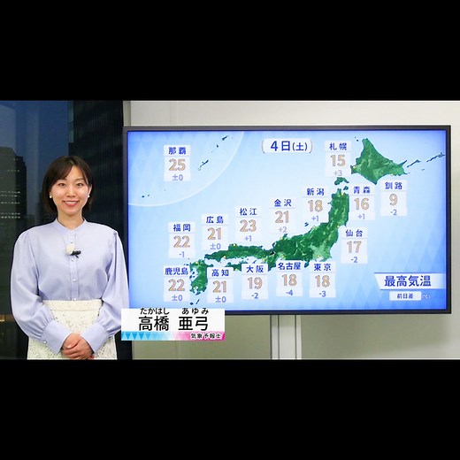 4/12(日)19時　晴れて5月並みの陽気に　一日の気温差に注意　九州は雨　北海道も不安定 - Yahoo!天気・災害