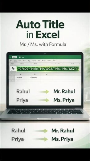 Auto Title in Excel (Mr/Ms) | IF Formula #excel #exceltips #exceltricks #excelsimplifiedinsights