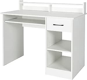 3-in-1 Computer Desk, Gaming Desk w/Keyboard Tray, Home Work Writing Desk Vanity, Study Standing Desk Workstation w/Drawers & Wooden Storage Shelves, Adjustable Shelf & Monitor Stand, White