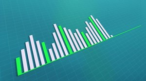 Business graph animation on a realistic screen, animated chart diagonally is suitable for presentations about finance, company growth, market trends and development analysis results.