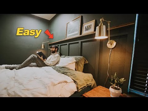 EASY Board and Batten Accent Wall and Headboard with Shelf | DIY Room Makeover