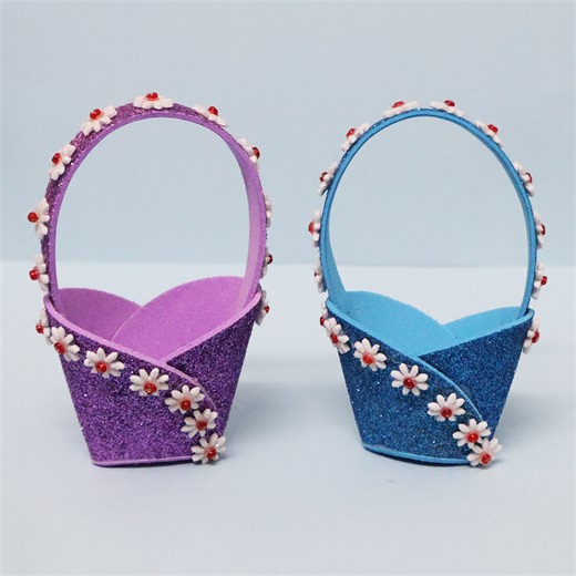 Hello friends, from this video you can learn how to make a beautiful 2d accordion basket from Eva glitter foam sheet. Following this instruction, you can make this Christmas ornaments for Christmas Tree decorations. | Colors Paper