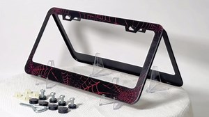 Red Spider Web License Plate Frames - 2 Pack Goth Gothic Web Stainless Steel License Plate Holder Covers,Rust-Proof Waterproof Car Decorative Tag Frames for Standard US 12x6 Inch