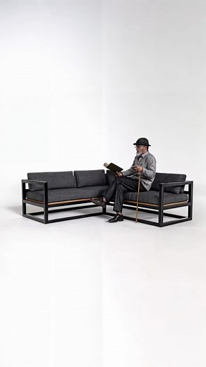 "Este sofá minimalista de líneas limpias fusiona metal y madera para o...