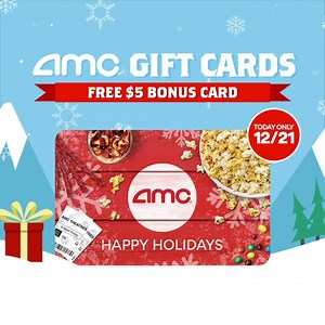 Need a last-minute gift or stocking stuffer? Today only, buy them a $25 AMC Gift Card online and get a FREE $5 Bonus Card for you - the perfect gift for any occasion! Buy Now: https://amctheatres.cashstar.com | AMC Theatres
