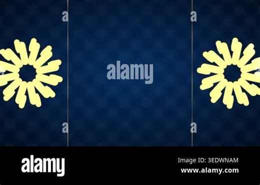 Abstract blue background with symmetrical yellow floral geometric patterns on sides, elegant frame design for presentations or greeting cards Stock Video Footage - Alamy