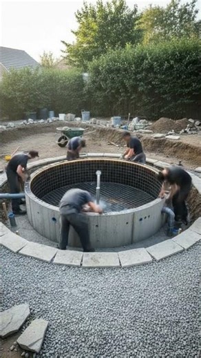 DIY Circular Reflecting Pool with LED Lights | Full Backyard Build Timelapse