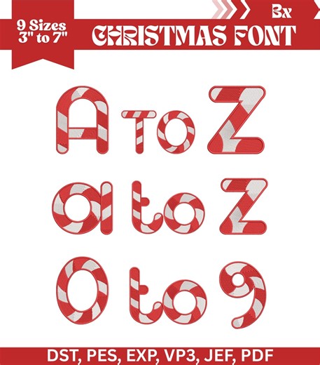 BX Christmas Embroidery Font , Machine Alphabet Embroidery Files, 6 Sizes Instant Download - Etsy