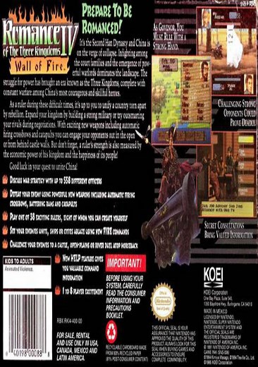 Romance Of The Three Kingdoms IV - Wall Of Fire ROM Free Download for SNES - ConsoleRoms