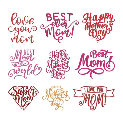 Mother’s Day Script Quote Design, Love You Mom, Best Happy Mother’s Day Machine Embroidery File, 9 Design, 9 Size, Instant Download - Etsy