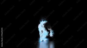 3d animation. A character made of small sand particles dances