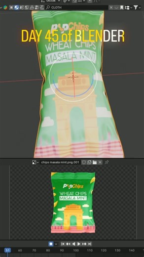 @daily_blenderr on Instagram: ""Day 45 of BLENDER - Crunch into chaos! Watch a Lay's packet crumple under pressure with epic cloth sim & shrink factor in Blender! 🍟💥 Who's ready to snack on some 3D magic? #BlenderChallenge --- Blender, Cloth Simulation, 3D Modeling, Blender Tutorial, 3D Animation, Lays Packet, Shrink Factor, Pressure Simulation, Blender Cloth, Crumple Effect, 3D Chips, Blender Daily, Simulation Tutorial, 3D Render, Blender Art,lays,cloth simulation,packet simulation,viral,vira
