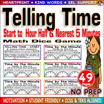 Telling Time Math Worksheets Start to the Hour Half and Nearest 5 Minutes Game