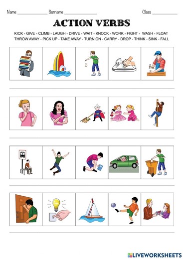 Action verbs online exercise for grade 3