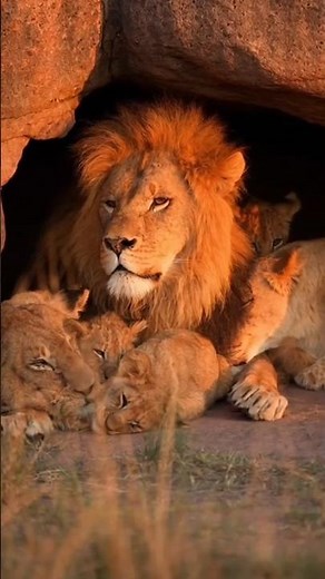 Heartwarming Lion Family Cuddles Before Nightfall #shorts #lion #wildlife #love