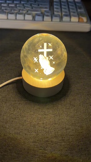 3D Cross Crystal Ball Figurine with Wooden Light Base, Laser Engraved Praying Hands, Religious Gifts for Women Men, Home Decor, Wooden Cross Decorations #Jesus #Sacred #Bible #fry #tiktokshop