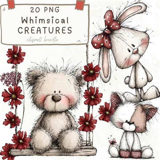 Whimsical Animals Clipart – 20 Woodland Creatures PNG, Cute Floral Woodland Animals for Stickers & Nursery Art - Etsy