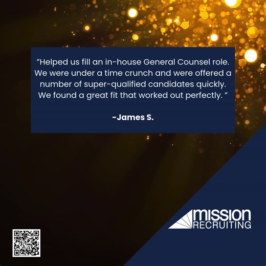 Mission Recruiting helps law firms secure top legal talent, reduce hiring friction, and strengthen long-term retention. Clients consistently share how our hands-on, relationship-focused recruiting makes a measurable impact. If you want a recruiting partner aligned with your firm’s goals, let’s talk. 📞 (844) 344-1667 📧 recruit@missionrecruiting.com 🔗 https://www.missionrecruiting.com/home/#find-talent Stay ahead with expert insights in legal recruiting. 👉 https://www.linkedin.com/company/miss