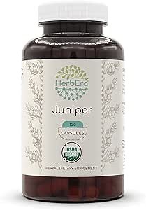 HerbEra Juniper USDA Organic 120 Capsules | Natural Herbal Supplement | Certified Organic Vegetarian Capsules and Organic Juniper (Juniperus communis) Dried Berry (120 Capsules)