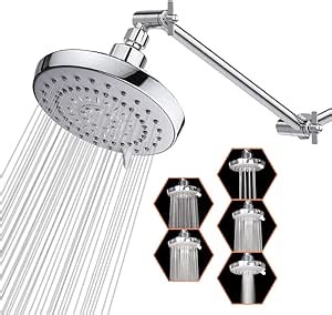 HarJue High Pressure Shower Head with 11 IN Adjustable Arm, Rainfall with Shower Arm-Make Water Flow Down Vertically for Better Bathing Experience(5 In, Chrome)