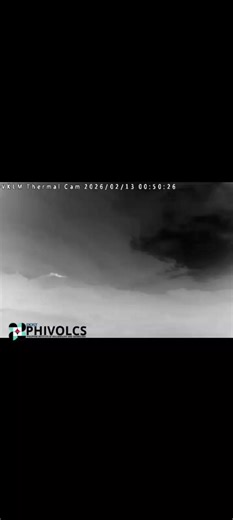 LOOK: Time-lapse footage of ash emission at the summit crater of Kanlaon Volcano that occurred at 12:50 AM today, 13 February 2026. This event lasted 17 minutes and generated plumes that rose to 300 meters above the crater before drifting southwest as recorded by the thermal camera in Lower Masulog (VKLM) observation station. Alert Level 2 prevails over Kanlaon Volcano. #KanlaonVolcano