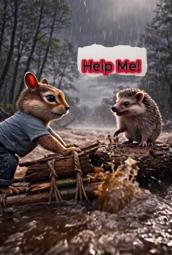 Brave Chipmunk Saves a Hedgehog from Rising Floodwaters 🌧️🦔