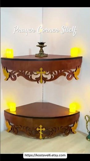 Wooden Corner Wall Shelf Religious Display for Icons, Prayer or Altar Catholic Orthodox Christian
