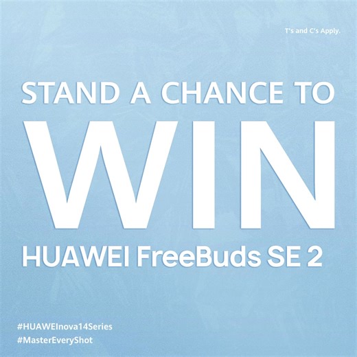 Stand a chance to WIN the HUAWEI FreeBuds SE 2 when you fill in the missing words: The ________ mAh battery and ____W HUAWEI SuperCharge Turbo charge you up in minutes, lasting for hours. Search online for your answer😉 and don't forget to use #HUAWEInova14Series & #MasterEveryShot in your answer. Ts and Cs apply: https://bit.ly/4q574dI | Huawei Mobile