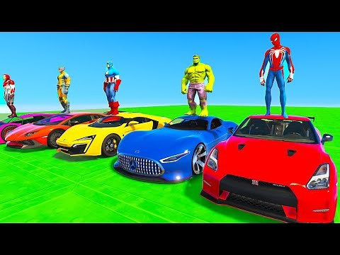 SPIDERMAN CARS Racing Challenge on STUNTS Ramp -SUPERHERO Cars HULK VS SPIDER-MAN Race GTA 5 Mods