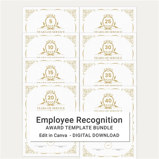 Years of Service Award Certificate Bundle, Employee Recognition Certificates, Work Anniversary Printable Awards (canva, Digital Download) - Etsy Australia