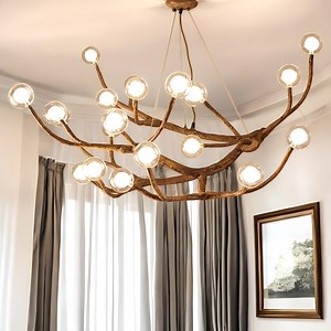 Rustic Tree Branch Chandelier: Nordic Style Pendant Light With Bubble Glass - Etsy