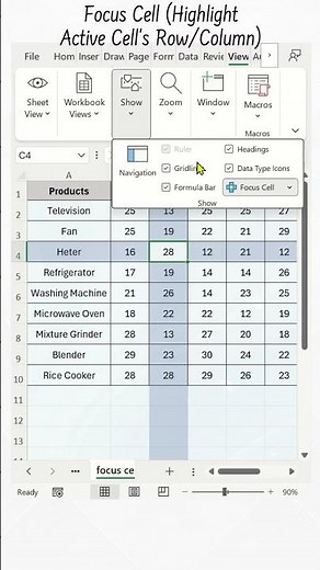 Focus Cell in Excel Auto Highlight Active Cell Row & Column