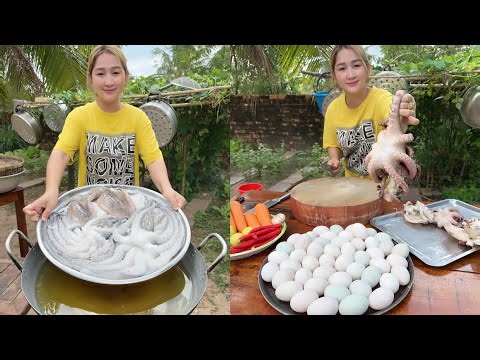 Yummy Octopus fry cuttlefish, egg fry cooked rice | Mommy chef Sros | Amazing cooking skill