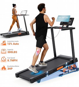 Dprodo 3HP Foldable Treadmill with Auto 12 Level Incline,Treadmill for Home Capacity 300LBS,8.7MPH Max Speed Fitness Treadmill,LED Display