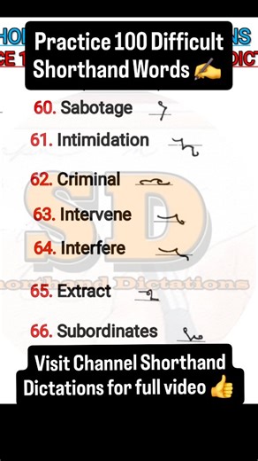 Shorthand Dictations on Instagram: "Practice 100 Difficult Shorthand Words Dictation ✍️. Follow @shorthanddictationsinsta for more Shorthand related matters 👍. #pitmanshorthand #shorthandwriting #shorthandpost #shorthandphrases #shorthandspeed #shorthandcourse #shorthandwords #shorthand #stenographers #shorthandoutlines #shorthandictations #stenoinsta #englishshorthand #englishstenographers #governmentjobs #govtstenojob #sscexam #sscstenographer #dsssbstenographer #courtstenographer"
