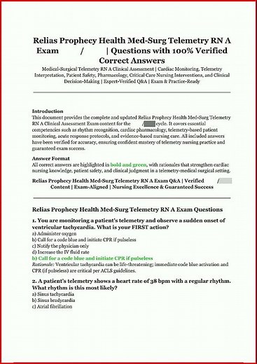 Relias Prophecy Health MedSurg Telemetry RN A Exam Verified Questions Correct Answers new video