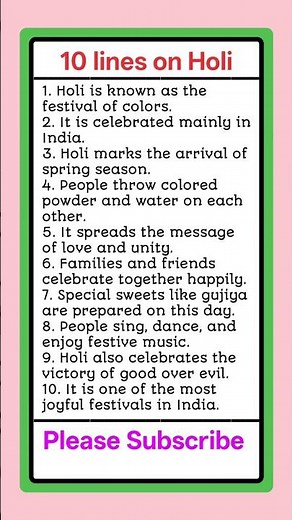 Festival of Colors | 10 Lines on Holi Explained #Holi #EnglishEssay