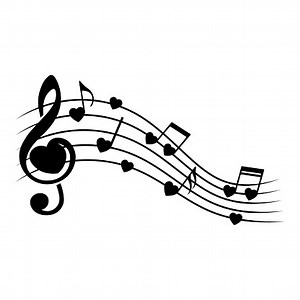 Music notes, heart shape, vector illustration.