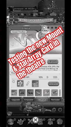 Testing the Empyria and the new Star Array Card in the Theatre - Legend of Mushroom