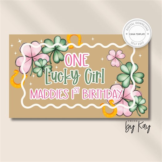 St. Patricks Day Birthday Banner | One Lucky Girl | Happy St. Patricks Day Banner Template | March Editable Banner Template - Etsy