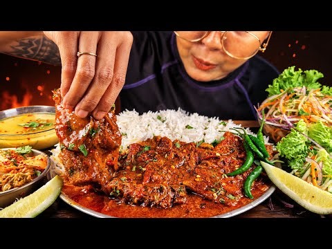 COOKING & EATING SPICY VEG OMELETTE CURRY WITH RICE, BOIL DAL, CHINEESE CABBAGE & CHILLIES MUKBANG