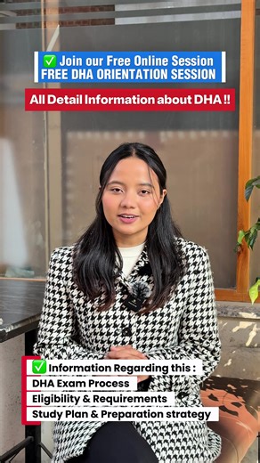 FREE DHA ORIENTATION SESSION Planning to appear for the DHA Exam? Join our Free Online Orientation Session and get complete guidance on: ✔ DHA exam process ✔ Eligibility & requirements ✔ Study plan & preparation strategy 📅 25th Poush ⏰ 5:00 PM 📍 Zoom (Online) 👉 Open for Everyone | Limited Slots Register now and take your first step toward DHA success! Contact Smart Educational Academy 📍 Location: Guras Kunja Building, Thapagaun, Okhar Bot Marga, New Baneshwor, Kathmandu 📞 Contact: 986829546