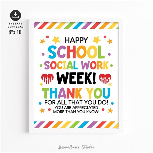 School Social Worker Appreciation Sign, Social Work Week Printable Poster (PDF & JPG Instant Download) - Etsy