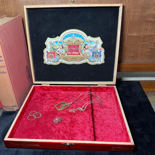 Upcycled Cigar Box Handmade Jewelry Box, Keepsake Box, Trinket Box, Dice Box / Red Velvet Lined With Divider - Etsy