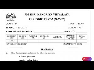 Class-4 English / PT-2 Exam Question Paper Session 2025-26/ PM SHRI KENDRIYA VIDYALAYA