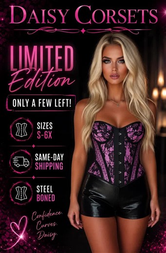 Our Limited Edition collection is exactly that—limited. Once these corsets sell out, they’re gone for good. This stunning pink lace steel boned corset is one of our favorites, but inventory is getting low. If you’ve been thinking about adding it to your collection, now’s the time. 💕 Only a few left! 📏 Sizes S–6X ⚡ Same-Day Shipping 🖤 Steel Boned for a beautiful, sculpted silhouette When it’s gone… it’s gone forever. 💖 Shop now before you miss out! #D#DaisyCorsetsL#LimitedEditionC#CorsetStyle
