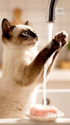 Smart Cat Washing His Paw — So Clever