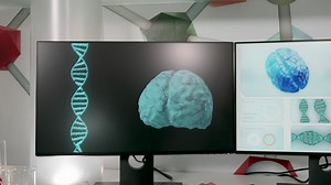 Doctor looks at DNA model in modern research lab - Free Stock Video