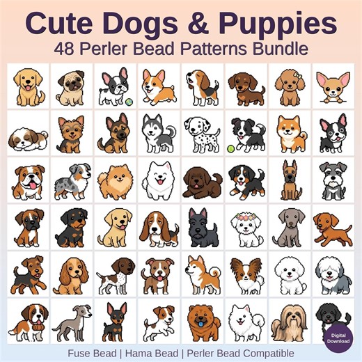 Cute Dogs & Puppies Perler Bead Patterns Perler Bead Patterns Bundle, 48 Designs (PDF Digital Download) - Etsy