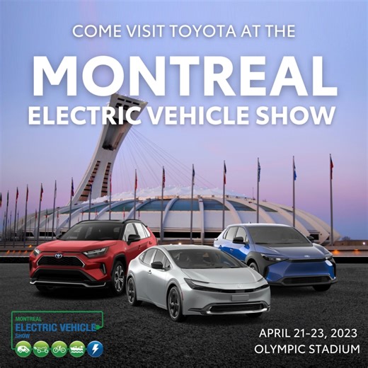 Get electric with Toyota at the Montreal Electric Vehicle Show ⚡ Check out our electrified vehicles from April 21-23 at the Olympic Stadium, along with the latest innovations in electrified mobility. Learn more here: https://svem.ebems.com/reserve/reserve-your-ticket.html | Toyota Canada